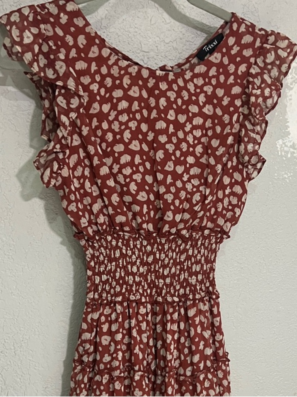 Trixxi Rust Mini Dress with Cream Print